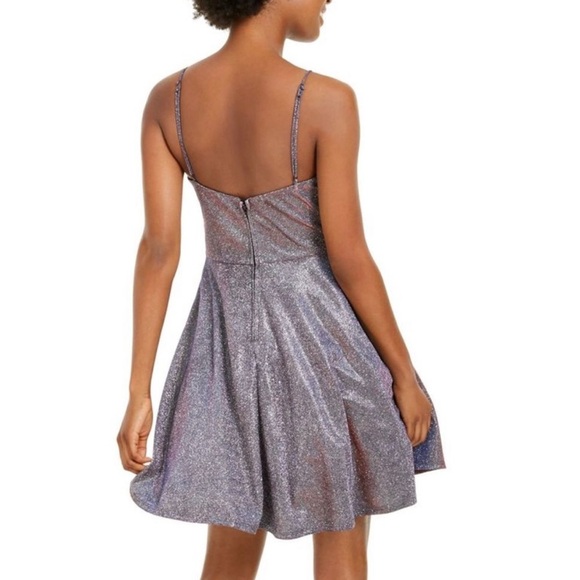 City Studios Juniors' Glitter Fit & Flare Dress Glitter Sparkle Purple Size 1 Sm - Picture 2 of 5